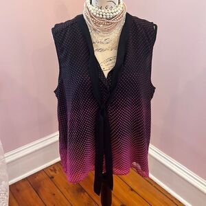 *Triste* Black Pink 🌺Polka Dot🌺 Button Front Tie Top 1X 14/16 EUC